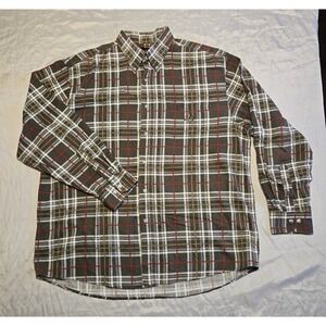 Ivy Crew Vintage Men's Olive Green Red White Plaid Button Up flannel Size XL